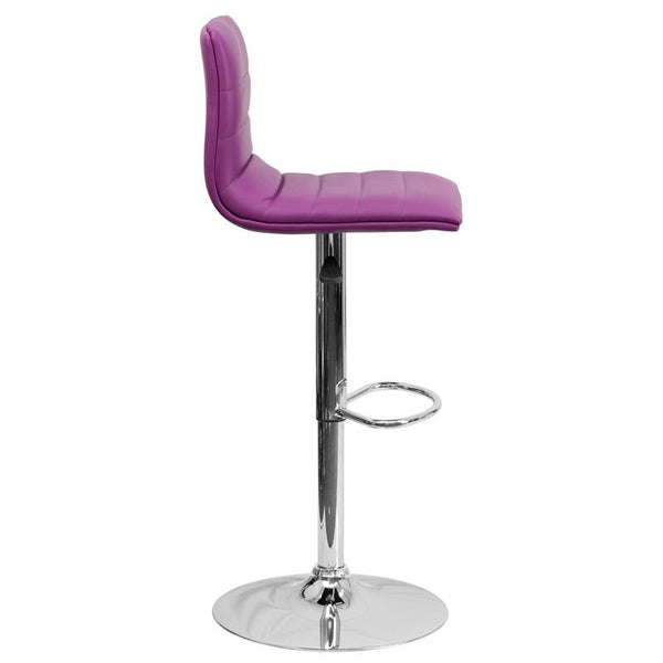 Modern Purple Vinyl Adjustable Bar Stool With Back, Counter Height Swivel Stool With Chrome Pedestal Base By Flash Furniture | Bar Stools | Modishstore - 2
