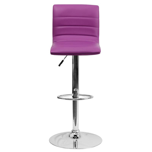 Modern Purple Vinyl Adjustable Bar Stool With Back, Counter Height Swivel Stool With Chrome Pedestal Base By Flash Furniture | Bar Stools | Modishstore - 4