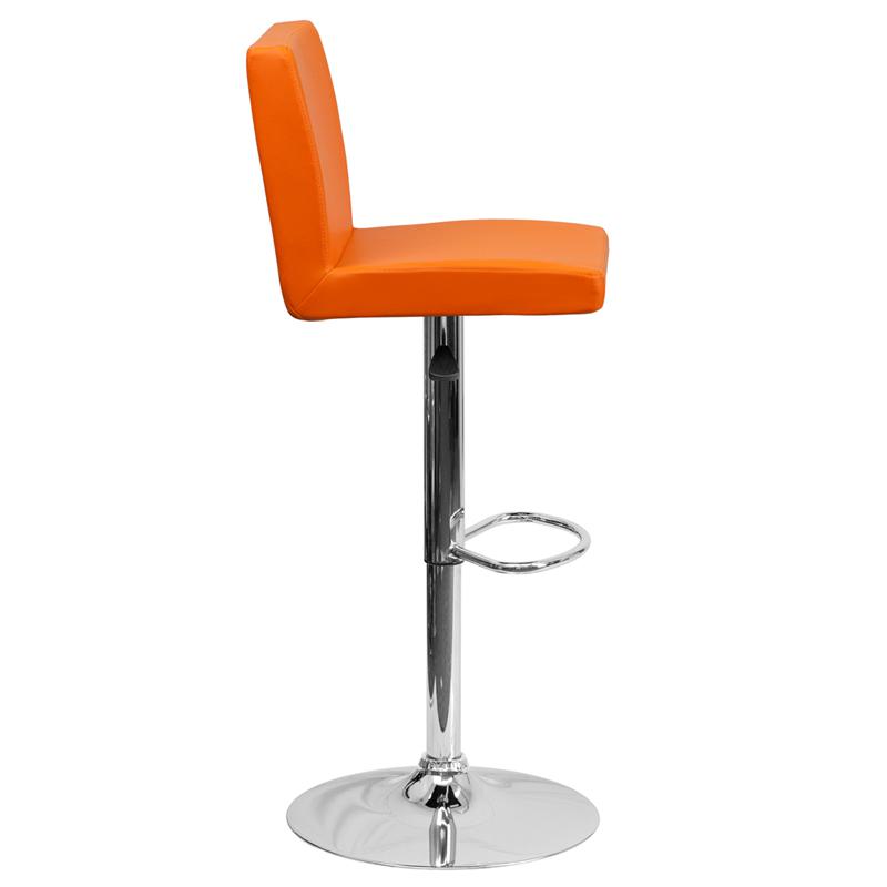 Contemporary Orange Vinyl Adjustable Height Barstool With Panel Back And Chrome Base By Flash Furniture | Bar Stools | Modishstore - 2
