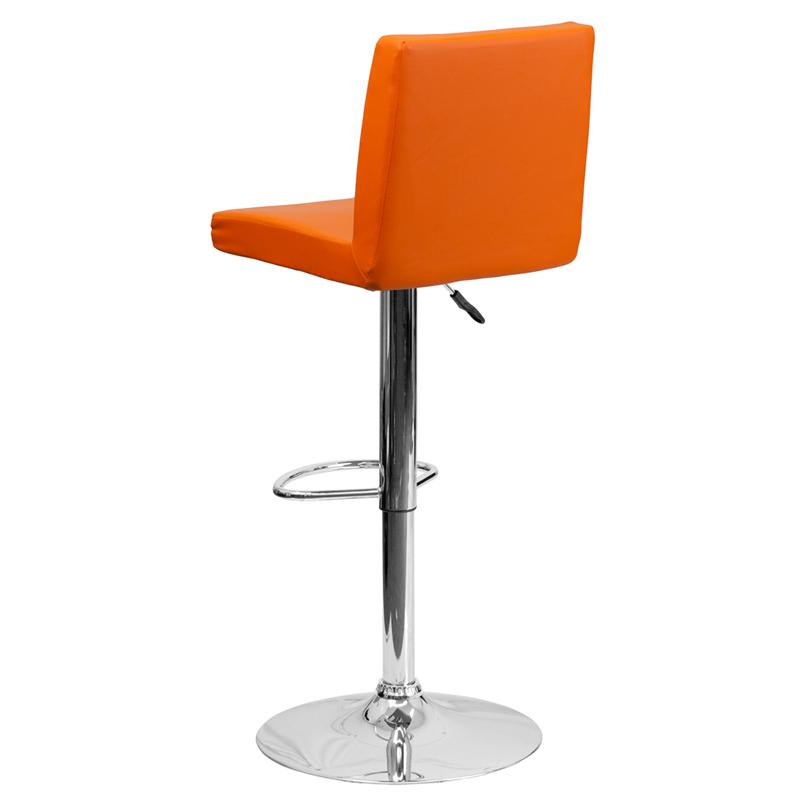 Contemporary Orange Vinyl Adjustable Height Barstool With Panel Back And Chrome Base By Flash Furniture | Bar Stools | Modishstore - 3