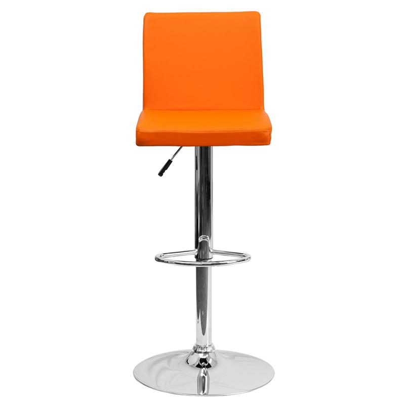 Contemporary Orange Vinyl Adjustable Height Barstool With Panel Back And Chrome Base By Flash Furniture | Bar Stools | Modishstore - 4