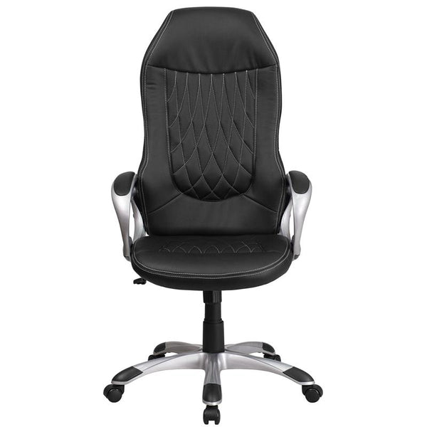 High Back Black Vinyl Executive Swivel Office Chair With Arms By Flash Furniture | Office Chairs | Modishstore - 4