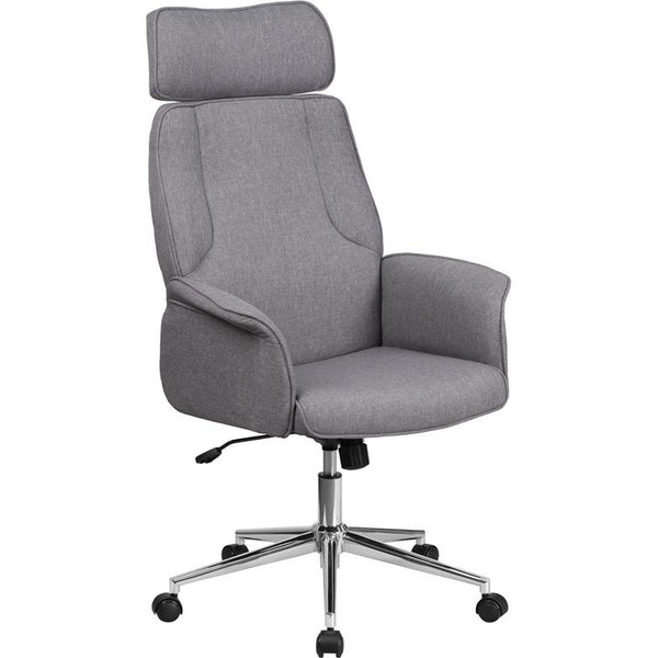High Back Gray Fabric Executive Swivel Office Chair With Chrome Base And Fully Upholstered Arms By Flash Furniture | Office Chairs | Modishstore