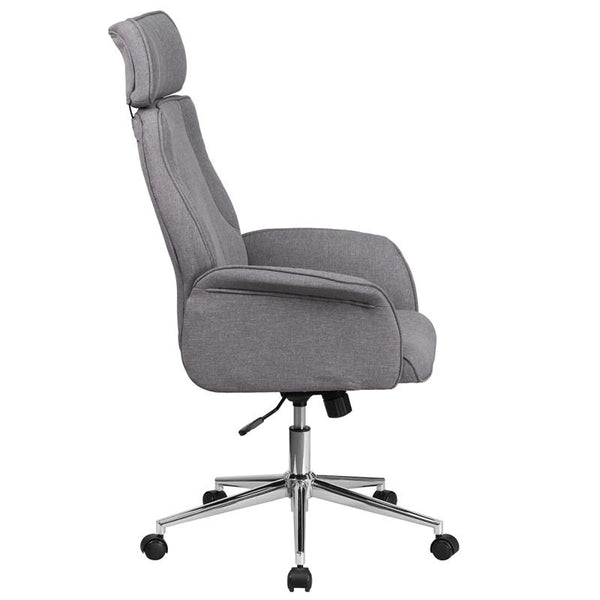High Back Gray Fabric Executive Swivel Office Chair With Chrome Base And Fully Upholstered Arms By Flash Furniture | Office Chairs | Modishstore - 2