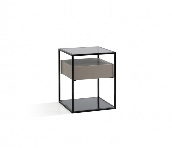 Vig Furniture Modrest Perkins Modern Smoked Glass & Grey End Table | Modishstore | End Tables
