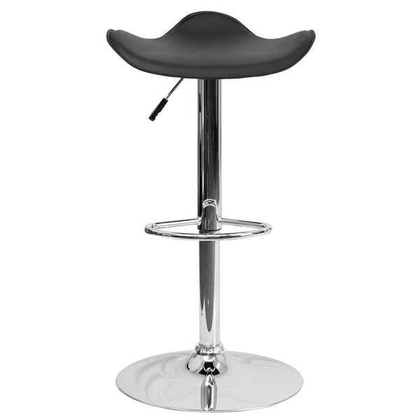 Contemporary Black Vinyl Adjustable Height Barstool With Wavy Seat And Chrome Base By Flash Furniture | Bar Stools | Modishstore - 4