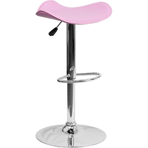 Contemporary Pink Vinyl Adjustable Height Barstool With Wavy Seat And Chrome Base By Flash Furniture | Bar Stools | Modishstore