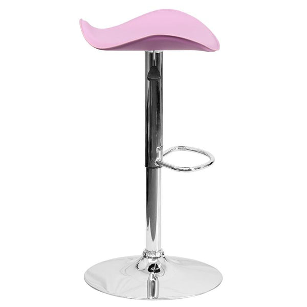 Contemporary Pink Vinyl Adjustable Height Barstool With Wavy Seat And Chrome Base By Flash Furniture | Bar Stools | Modishstore - 2