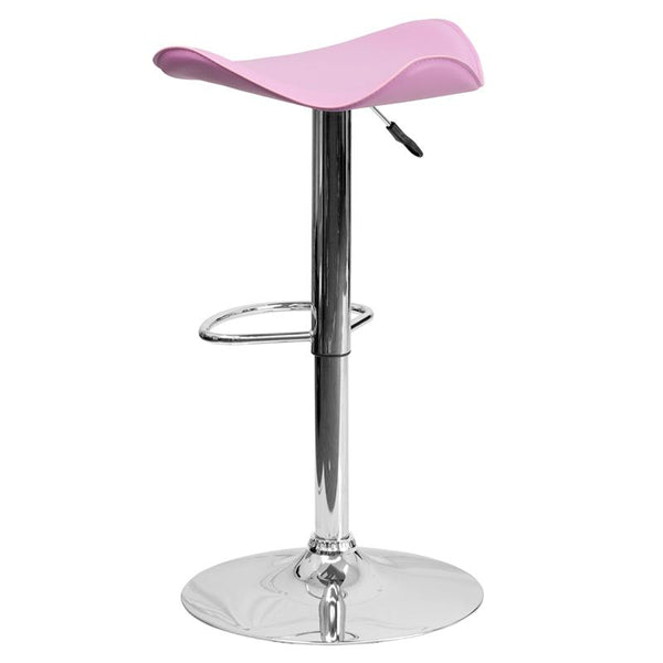 Contemporary Pink Vinyl Adjustable Height Barstool With Wavy Seat And Chrome Base By Flash Furniture | Bar Stools | Modishstore - 3
