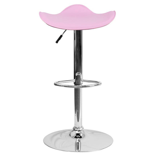 Contemporary Pink Vinyl Adjustable Height Barstool With Wavy Seat And Chrome Base By Flash Furniture | Bar Stools | Modishstore - 4