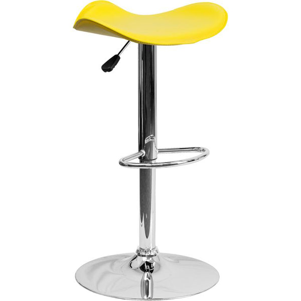 Contemporary Yellow Vinyl Adjustable Height Barstool With Wavy Seat And Chrome Base By Flash Furniture | Bar Stools | Modishstore