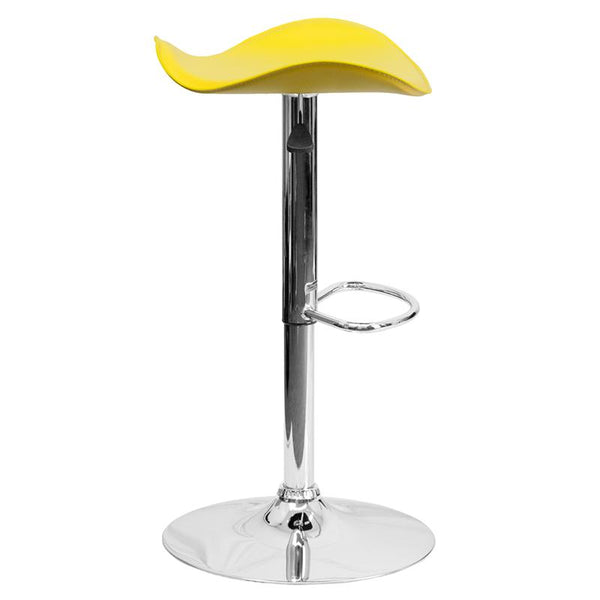 Contemporary Yellow Vinyl Adjustable Height Barstool With Wavy Seat And Chrome Base By Flash Furniture | Bar Stools | Modishstore - 2