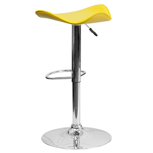 Contemporary Yellow Vinyl Adjustable Height Barstool With Wavy Seat And Chrome Base By Flash Furniture | Bar Stools | Modishstore - 3