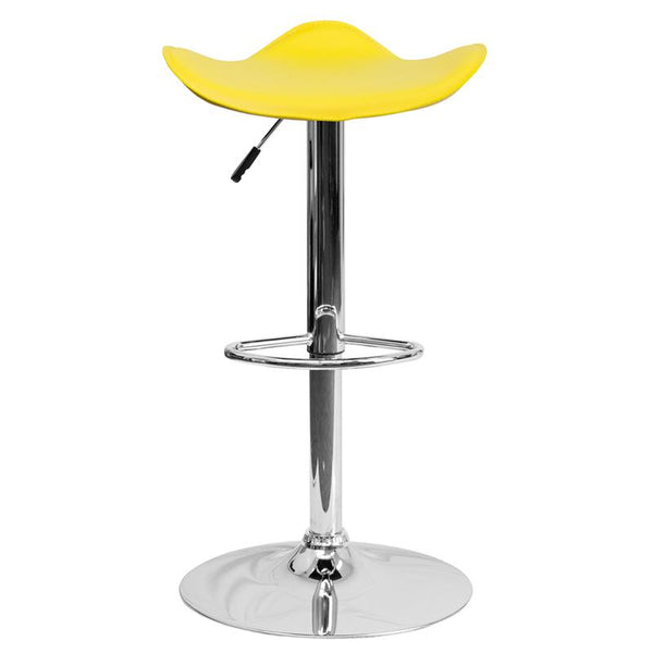 Contemporary Yellow Vinyl Adjustable Height Barstool With Wavy Seat And Chrome Base By Flash Furniture | Bar Stools | Modishstore - 4