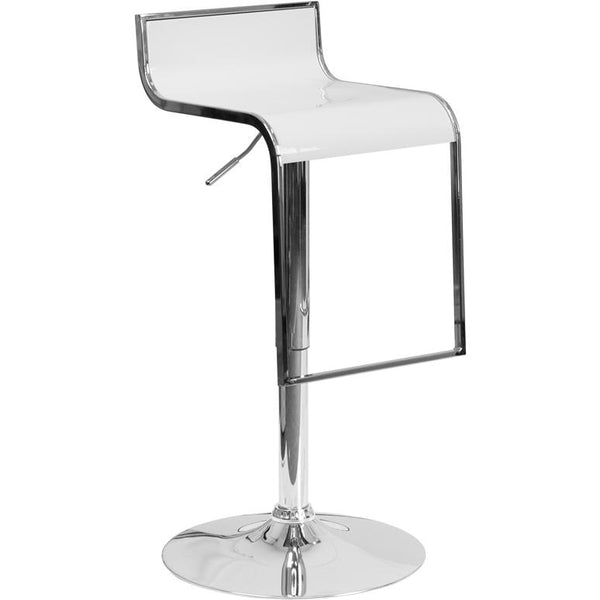 Contemporary White Plastic Adjustable Height Barstool With Chrome Drop Frame By Flash Furniture | Bar Stools | Modishstore