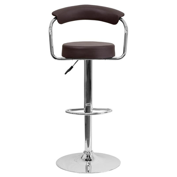 Contemporary Brown Vinyl Adjustable Height Barstool With Arms And Chrome Base By Flash Furniture | Bar Stools | Modishstore - 4