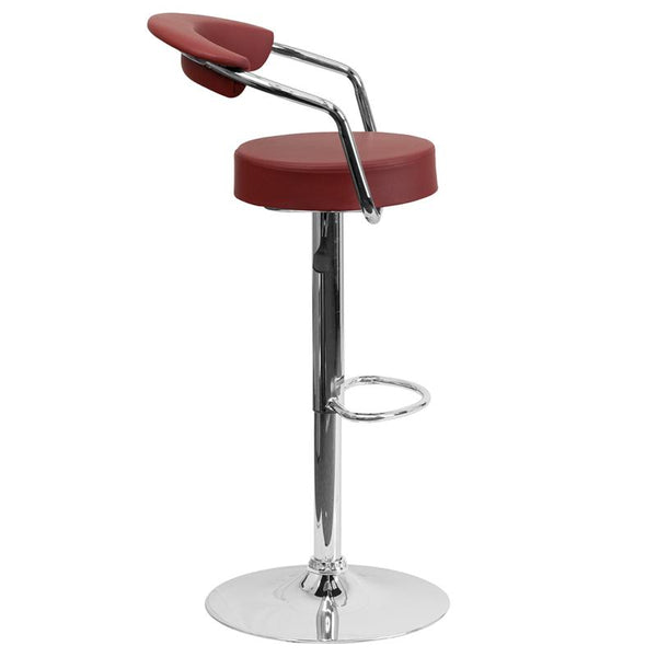 Contemporary Burgundy Vinyl Adjustable Height Barstool With Arms And Chrome Base By Flash Furniture | Bar Stools | Modishstore - 2