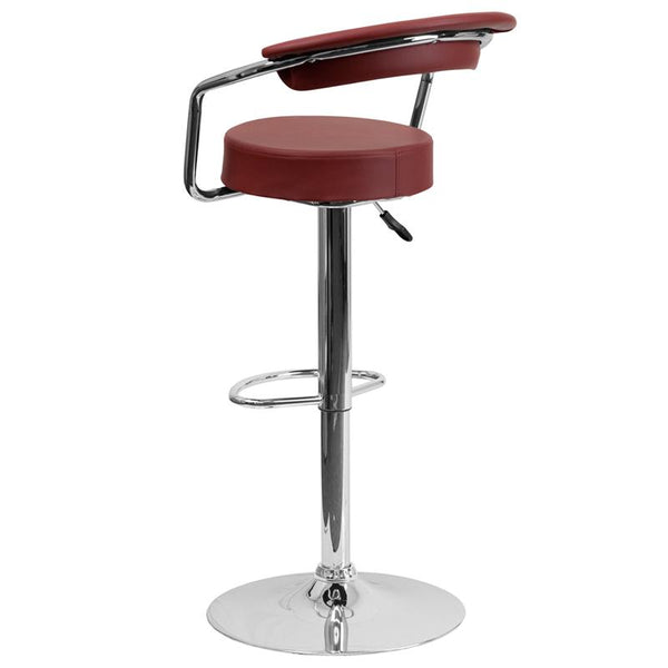 Contemporary Burgundy Vinyl Adjustable Height Barstool With Arms And Chrome Base By Flash Furniture | Bar Stools | Modishstore - 3