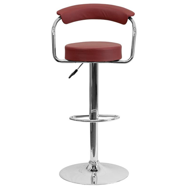 Contemporary Burgundy Vinyl Adjustable Height Barstool With Arms And Chrome Base By Flash Furniture | Bar Stools | Modishstore - 4