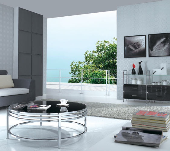 Vig Furniture Modrest Dena Contemporary Black Glass Round Coffee Table | Modishstore | Coffee Tables