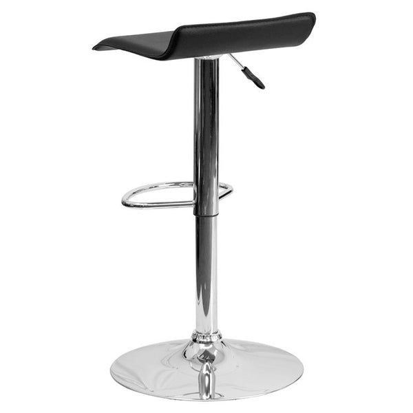Contemporary Black Vinyl Adjustable Height Barstool With Solid Wave Seat And Chrome Base By Flash Furniture | Bar Stools | Modishstore - 3
