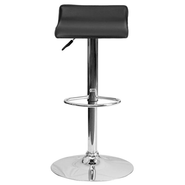 Contemporary Black Vinyl Adjustable Height Barstool With Solid Wave Seat And Chrome Base By Flash Furniture | Bar Stools | Modishstore - 4