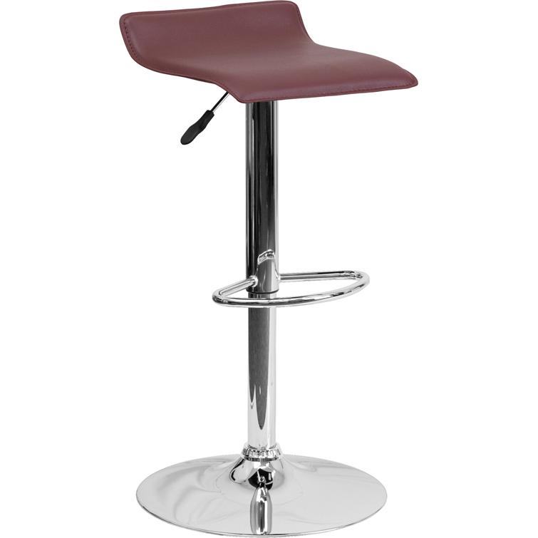 Contemporary Burgundy Vinyl Adjustable Height Barstool With Solid Wave Seat And Chrome Base By Flash Furniture | Bar Stools | Modishstore