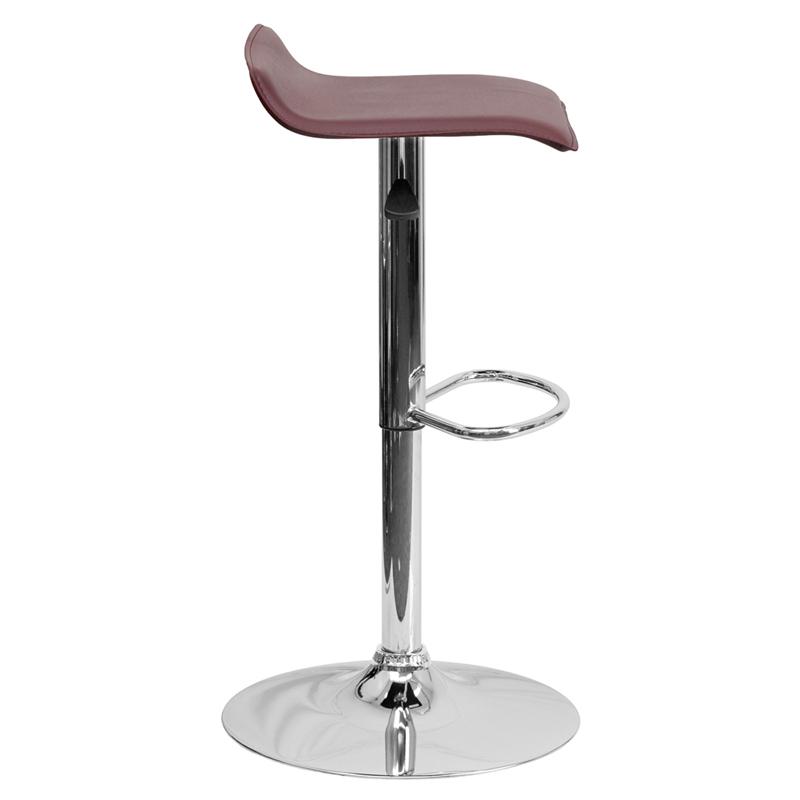 Contemporary Burgundy Vinyl Adjustable Height Barstool With Solid Wave Seat And Chrome Base By Flash Furniture | Bar Stools | Modishstore - 2