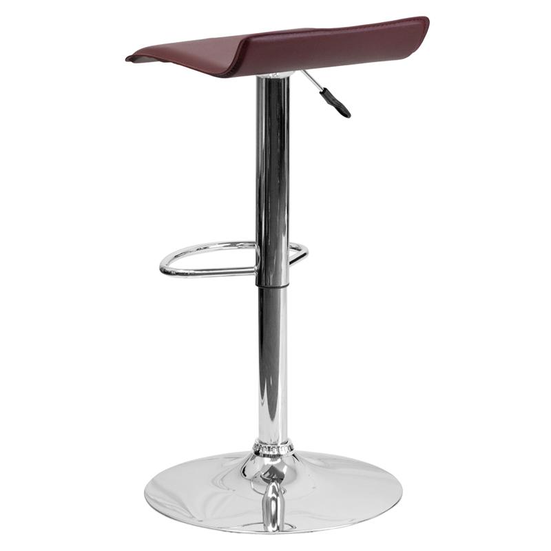 Contemporary Burgundy Vinyl Adjustable Height Barstool With Solid Wave Seat And Chrome Base By Flash Furniture | Bar Stools | Modishstore - 3
