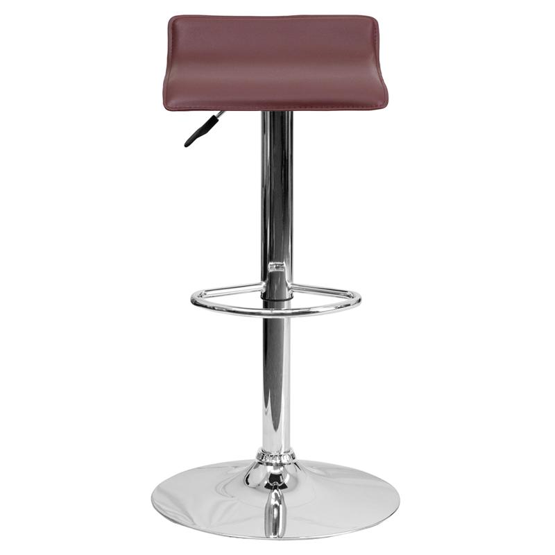 Contemporary Burgundy Vinyl Adjustable Height Barstool With Solid Wave Seat And Chrome Base By Flash Furniture | Bar Stools | Modishstore - 4