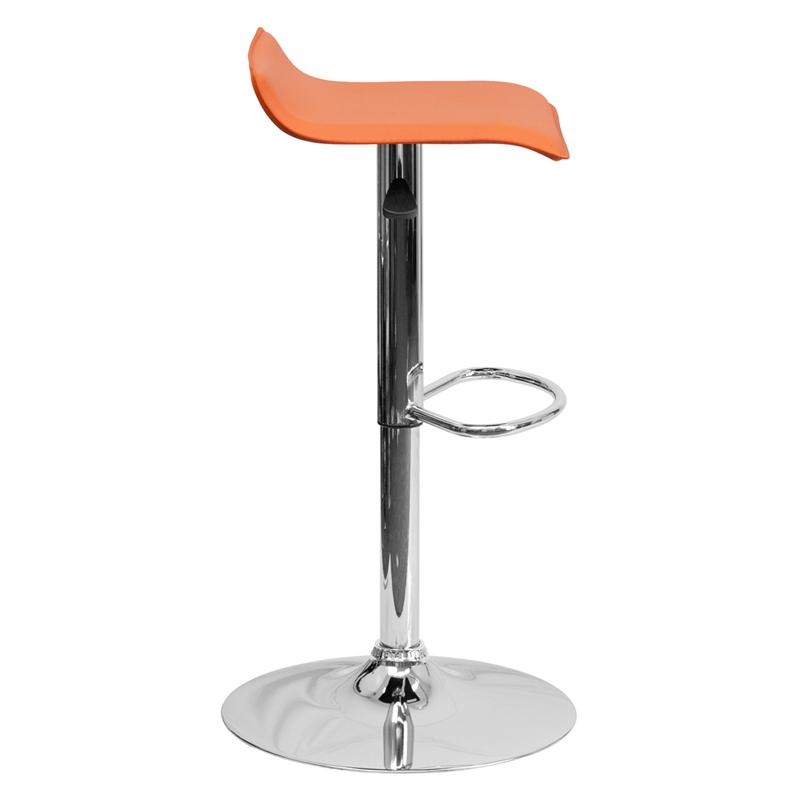 Contemporary Orange Vinyl Adjustable Height Barstool With Solid Wave Seat And Chrome Base By Flash Furniture | Bar Stools | Modishstore - 2