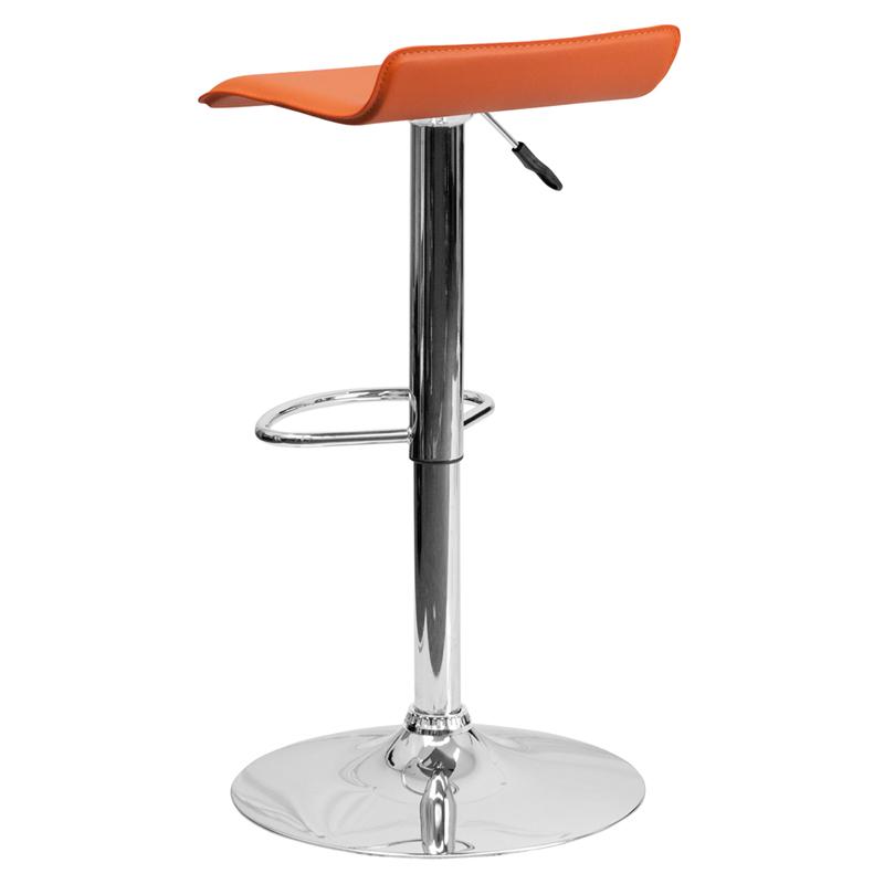 Contemporary Orange Vinyl Adjustable Height Barstool With Solid Wave Seat And Chrome Base By Flash Furniture | Bar Stools | Modishstore - 3