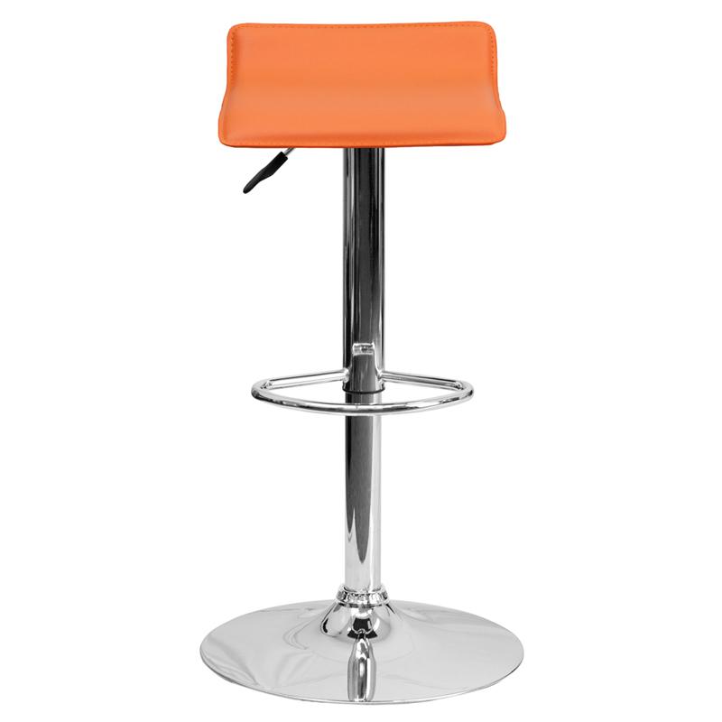 Contemporary Orange Vinyl Adjustable Height Barstool With Solid Wave Seat And Chrome Base By Flash Furniture | Bar Stools | Modishstore - 4