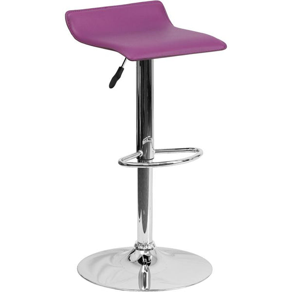Contemporary Purple Vinyl Adjustable Height Barstool With Solid Wave Seat And Chrome Base By Flash Furniture | Bar Stools | Modishstore