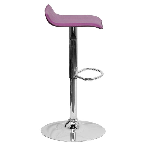 Contemporary Purple Vinyl Adjustable Height Barstool With Solid Wave Seat And Chrome Base By Flash Furniture | Bar Stools | Modishstore - 2