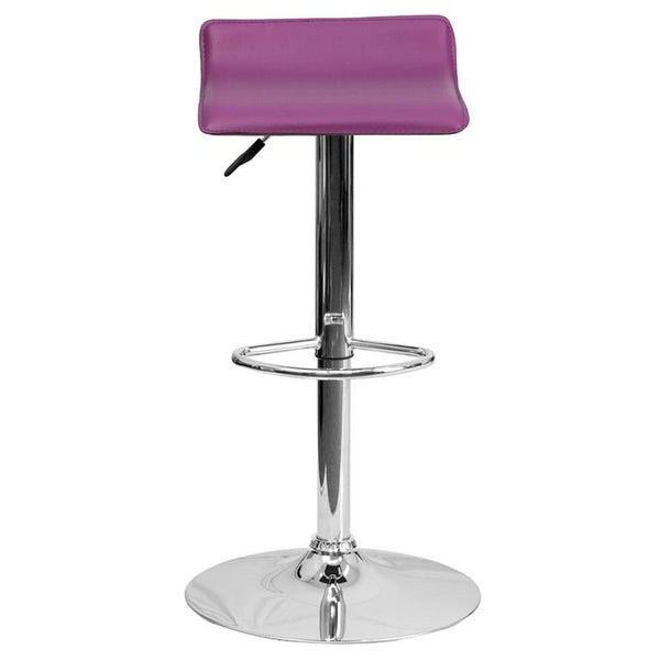 Contemporary Purple Vinyl Adjustable Height Barstool With Solid Wave Seat And Chrome Base By Flash Furniture | Bar Stools | Modishstore - 4