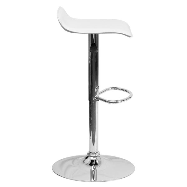 Contemporary White Vinyl Adjustable Height Barstool With Solid Wave Seat And Chrome Base By Flash Furniture | Bar Stools | Modishstore - 2