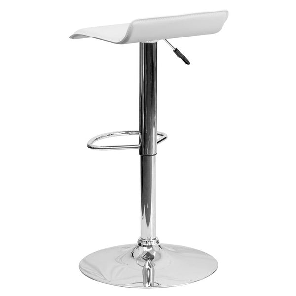 Contemporary White Vinyl Adjustable Height Barstool With Solid Wave Seat And Chrome Base By Flash Furniture | Bar Stools | Modishstore - 3