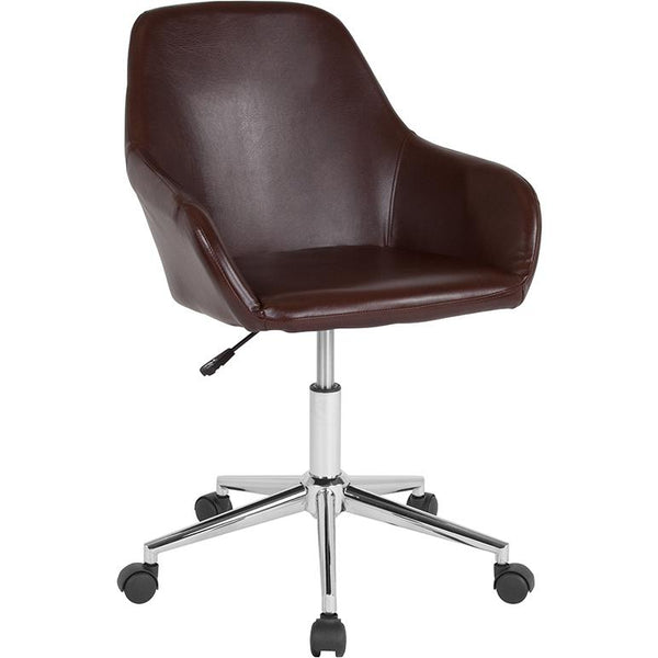 Cortana Home And Office Mid-Back Chair In Brown Leathersoft By Flash Furniture | Office Chairs | Modishstore