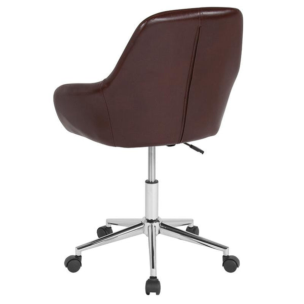 Cortana Home And Office Mid-Back Chair In Brown Leathersoft By Flash Furniture | Office Chairs | Modishstore - 3