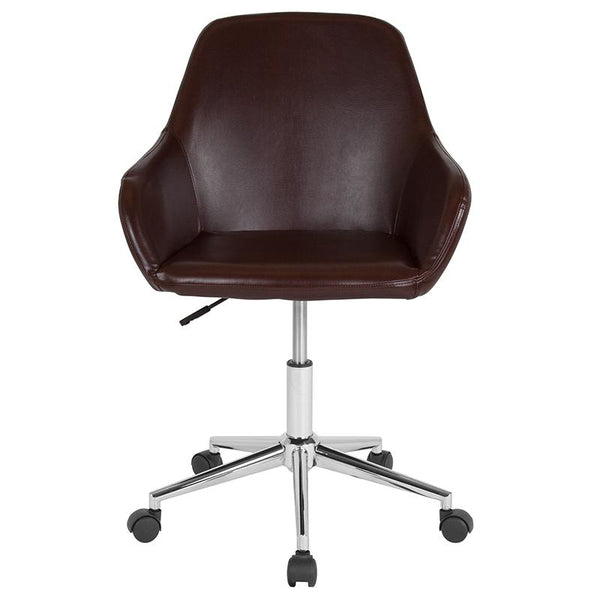 Cortana Home And Office Mid-Back Chair In Brown Leathersoft By Flash Furniture | Office Chairs | Modishstore - 4