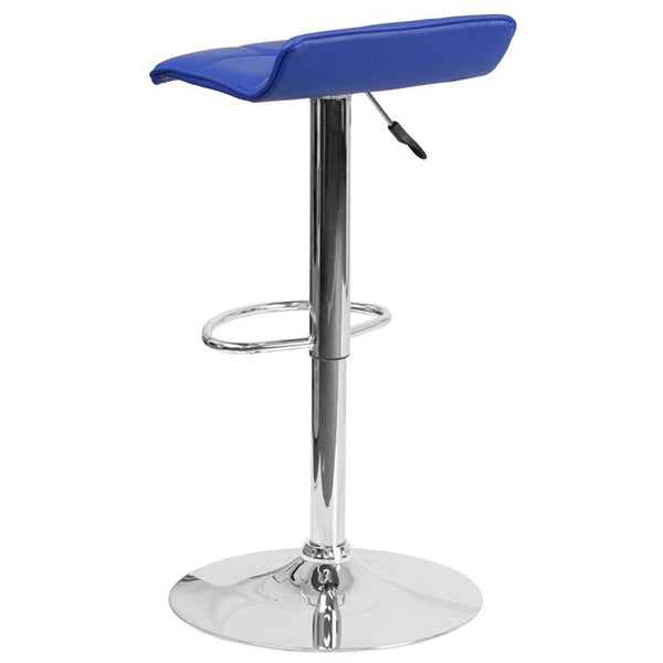 Contemporary Blue Vinyl Adjustable Height Barstool With Quilted Wave Seat And Chrome Base By Flash Furniture | Bar Stools | Modishstore - 3