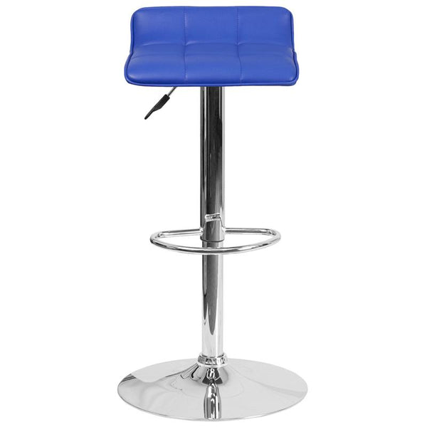 Contemporary Blue Vinyl Adjustable Height Barstool With Quilted Wave Seat And Chrome Base By Flash Furniture | Bar Stools | Modishstore - 4