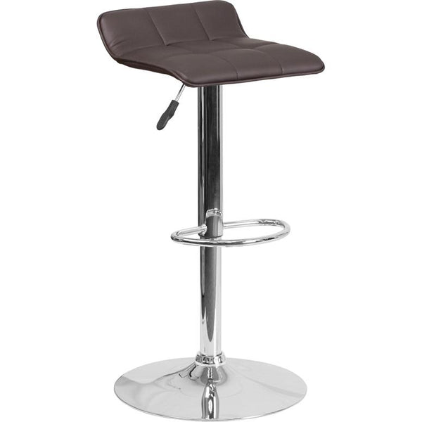 Contemporary Brown Vinyl Adjustable Height Barstool With Quilted Wave Seat And Chrome Base By Flash Furniture | Bar Stools | Modishstore