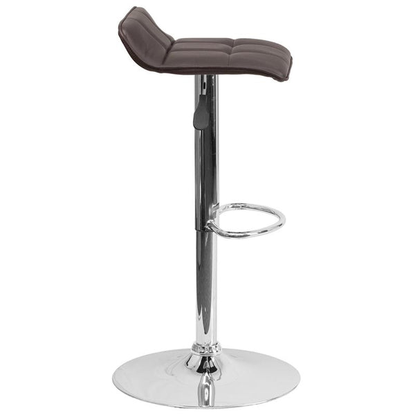 Contemporary Brown Vinyl Adjustable Height Barstool With Quilted Wave Seat And Chrome Base By Flash Furniture | Bar Stools | Modishstore - 2