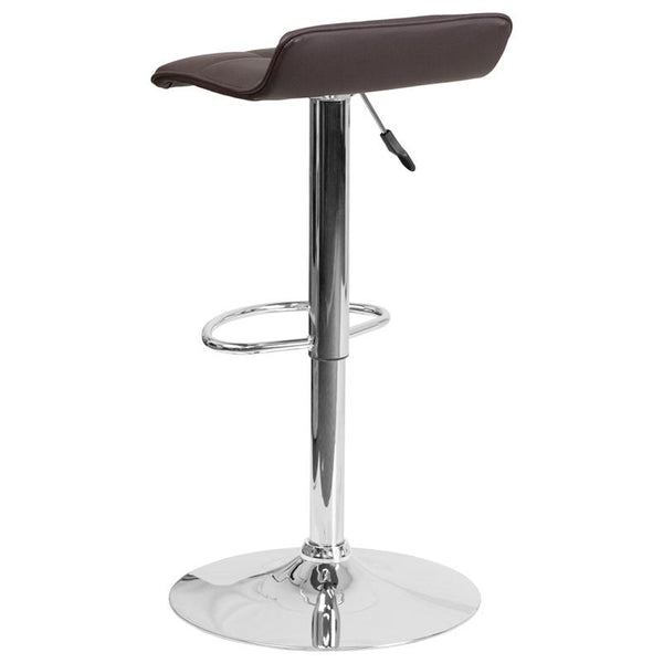 Contemporary Brown Vinyl Adjustable Height Barstool With Quilted Wave Seat And Chrome Base By Flash Furniture | Bar Stools | Modishstore - 3