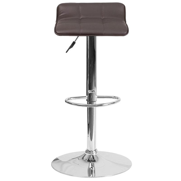 Contemporary Brown Vinyl Adjustable Height Barstool With Quilted Wave Seat And Chrome Base By Flash Furniture | Bar Stools | Modishstore - 4