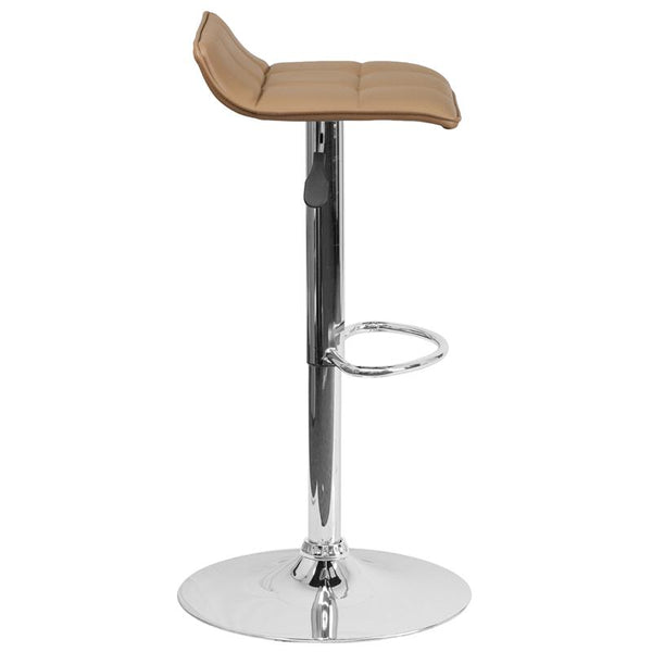 Contemporary Cappuccino Vinyl Adjustable Height Barstool With Quilted Wave Seat And Chrome Base By Flash Furniture | Bar Stools | Modishstore - 2
