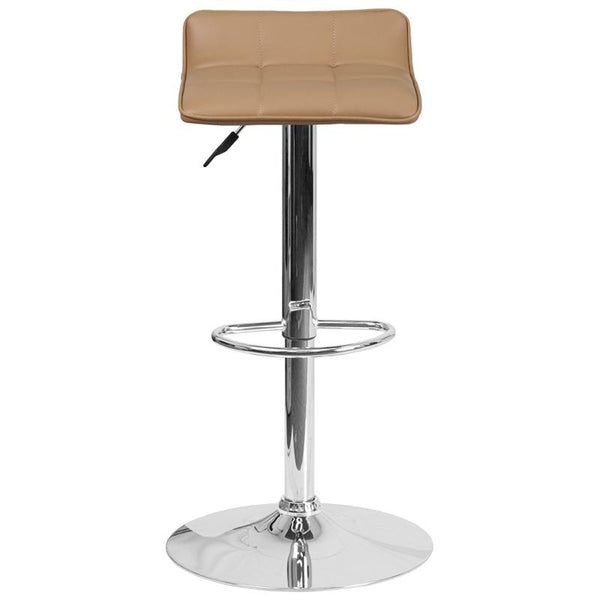 Contemporary Cappuccino Vinyl Adjustable Height Barstool With Quilted Wave Seat And Chrome Base By Flash Furniture | Bar Stools | Modishstore - 4