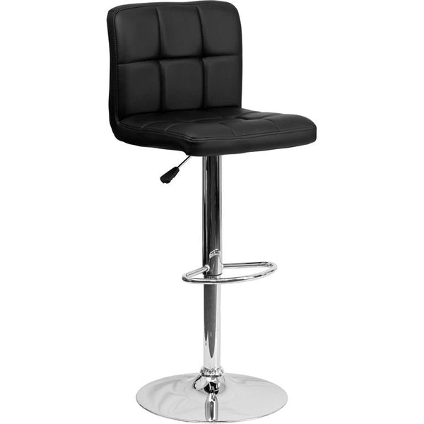 Contemporary Black Quilted Vinyl Adjustable Height Barstool With Chrome Base By Flash Furniture | Bar Stools | Modishstore